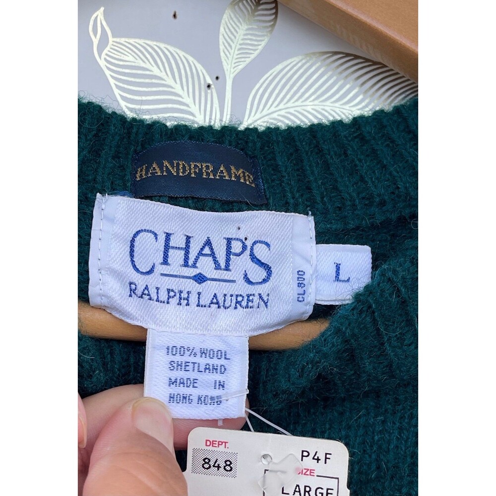 Chaps Ralph Lauren Handframe Wool Sweater Large Hunter Green Heritage Core - Picture 9 of 11